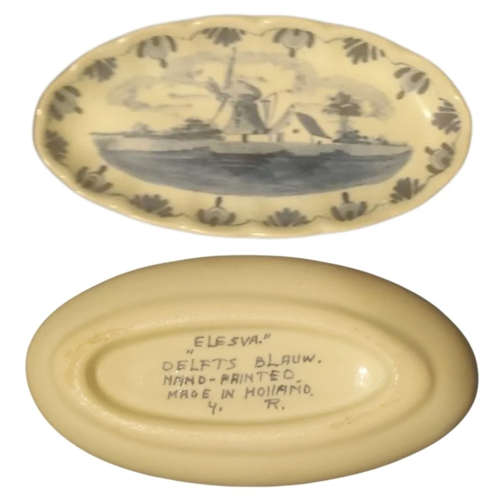 Hand-Painted Delft Blue Oval Dish Elesva Delfts Blauw Handpainted‎ Holland Made
